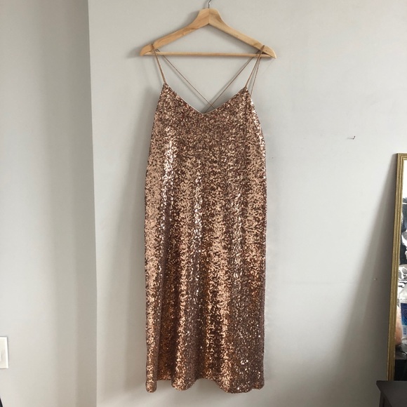 Zara Dresses & Skirts - zara midi rose gold sequin slinky dress sz M